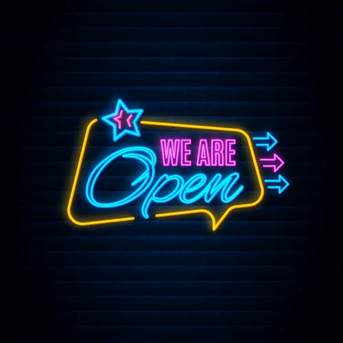We are Open This Way Neon Sign - Custom Ribbons Now