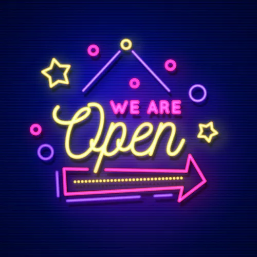 We Are Open Hanging Neon Sign - Custom Ribbons Now