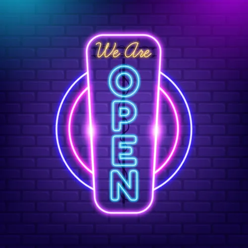 We are Open Vertical Neon Sign - Custom Ribbons Now
