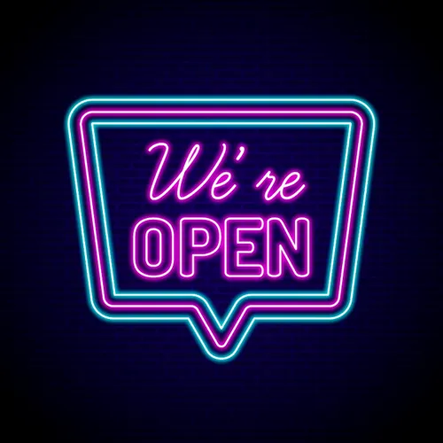 We're Open Neon Sign - Custom Ribbons Now