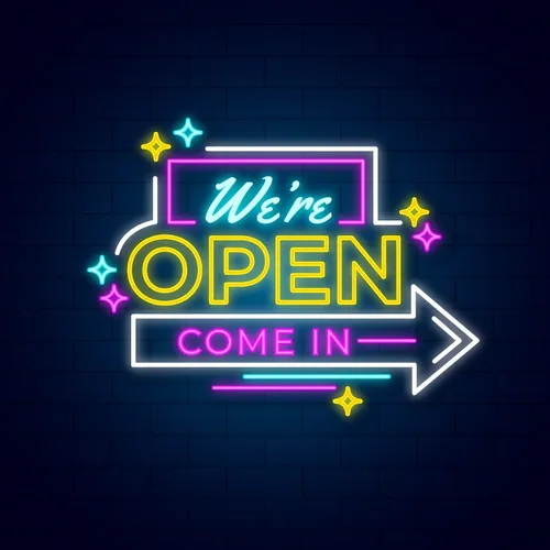 We're Open Come In Neon Sign - Custom Ribbons Now