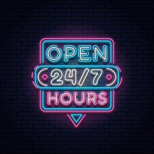 24/7 Open Hours Neon Sign - Custom Ribbons Now