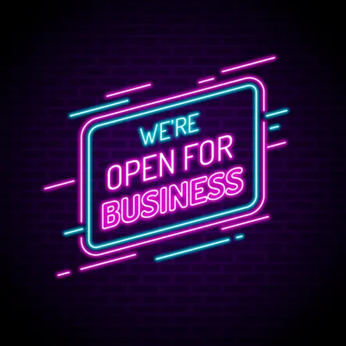 Open For Business Neon Sign - Custom Ribbons Now
