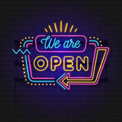 We Are Open Modern Neon Sign - Custom Ribbons Now