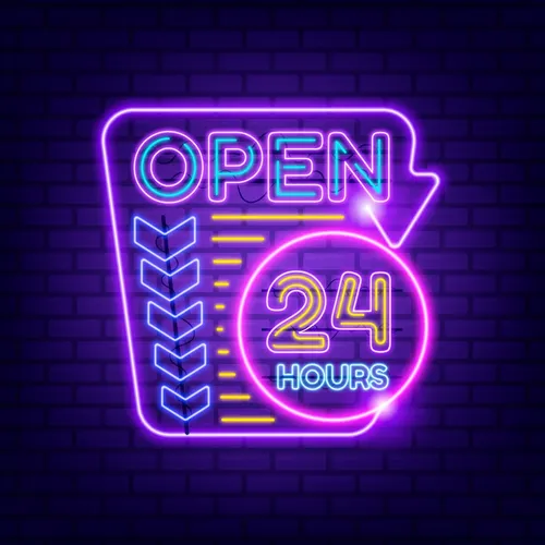 Retro Open 24 Hours Neon Sign - Custom Ribbons Now