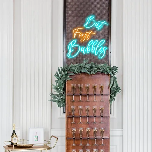 But First Bubbles Wedding Party Neon Sign - Custom Ribbons Now