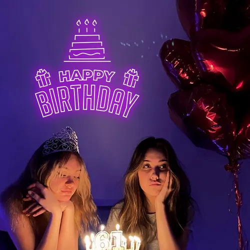 Happy Birthday with Cake Artwork Neon Sign - Custom Ribbons Now