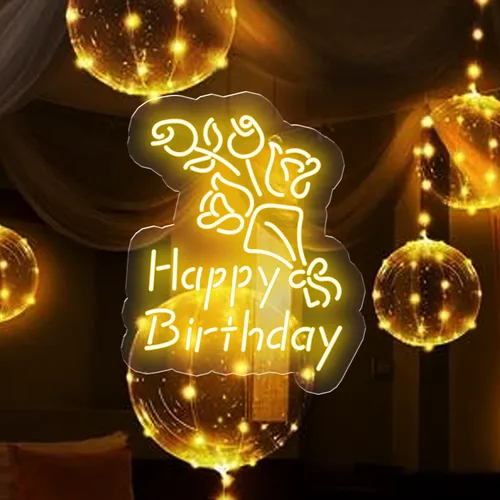 Happy Birthday Floral Neon Sign - Custom Ribbons Now
