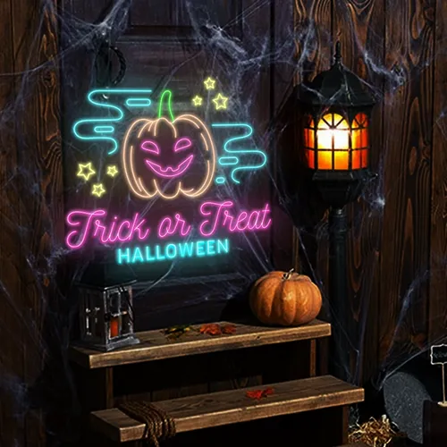 Trick or Treat Halloween Neon Sign - Custom Ribbons Now