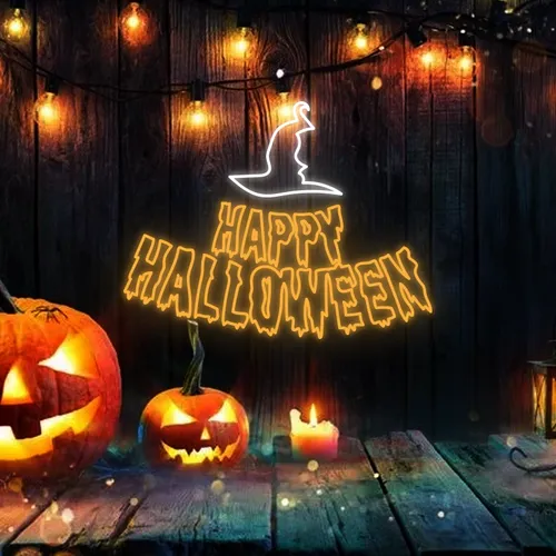 Happy Halloween Witch Hat Neon Signs - Custom Ribbons Now