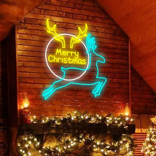 Merry Christmas Deer Neon Sign - Custom Ribbons Now