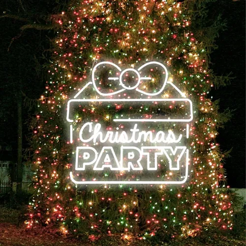 Christmas Party Gift Box Neon Sign - Custom Ribbons Now