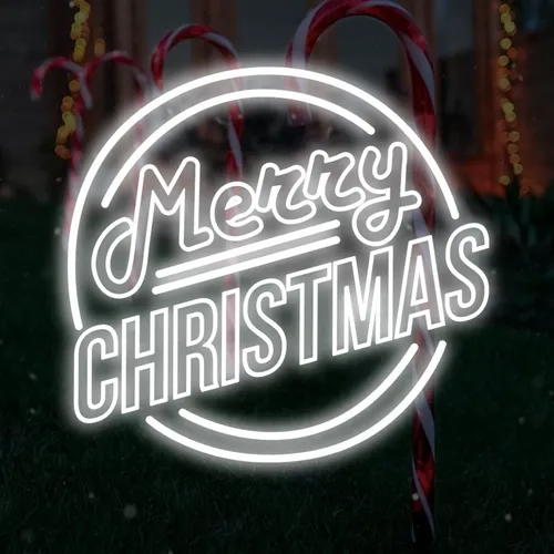 Merry Christmas Double Circle Text Neon Sign - Custom Ribbons Now