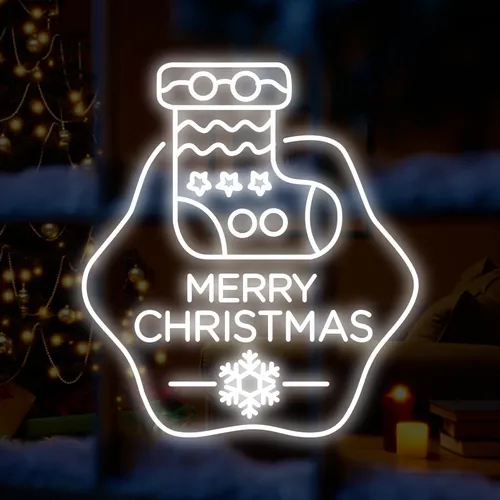 Merry Christmas Handmade Sock Neon Sign - Custom Ribbons Now