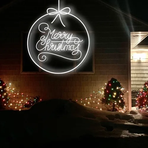 Merry  Christmas Circle Typography Neon Sign - Custom Ribbons Now