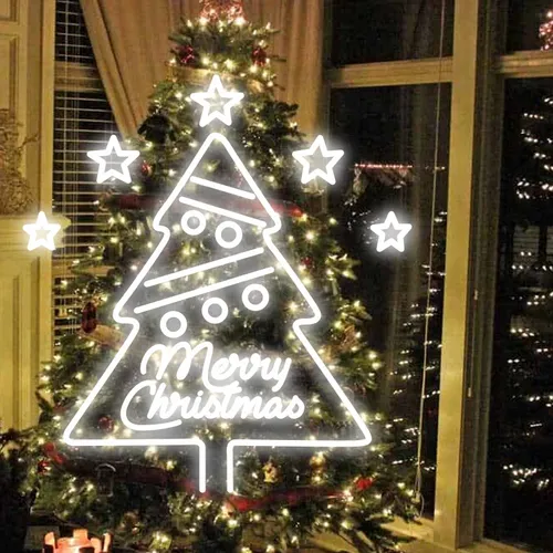 Merry Christmas Big Tree Art Neon Sign - Custom Ribbons Now