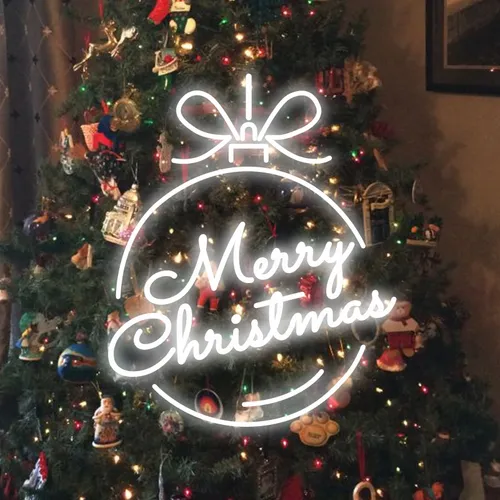 Merry Christmas Circle Text Neon Sign - Custom Ribbons Now