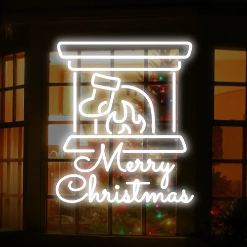 Merry Christmas Chimney Neon Sign - Custom Ribbons Now