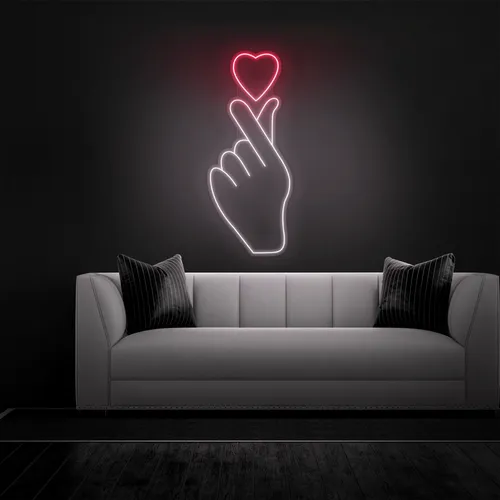 Finger Heart Neon Sign - Custom Ribbons Now