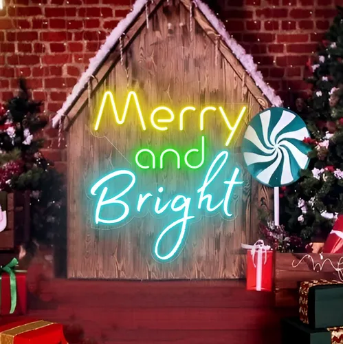 Merry & Bright Neon Sign - Custom Ribbons Now