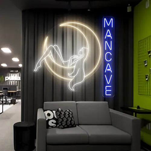 Moon Woman Mancave Neon Sign - Custom Ribbons Now