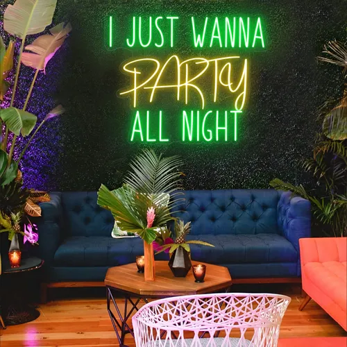 I Just Wanna Party All Night LED Neon Sign - Custom Ribbons Now