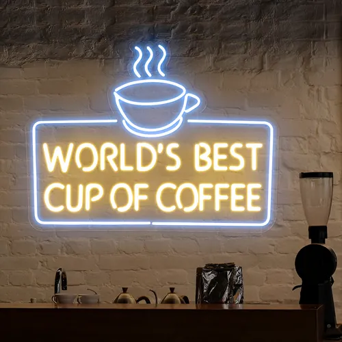 World's Best Cup of Coffee Neon Sign - Custom Ribbons Now
