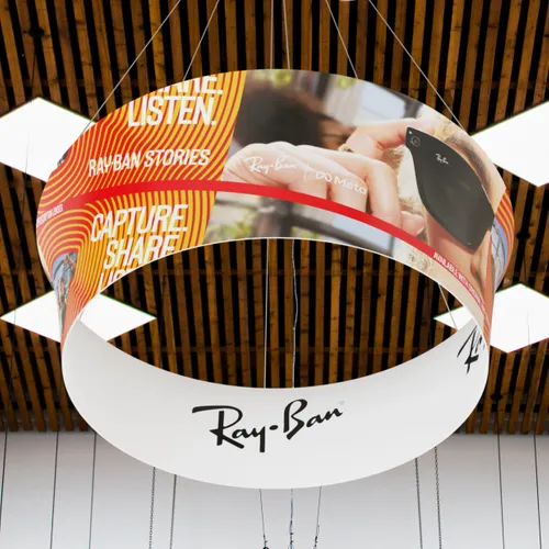 Custom Tapered Circle Personalized Trade Show Hanging Signs - Custom Ribbons Now