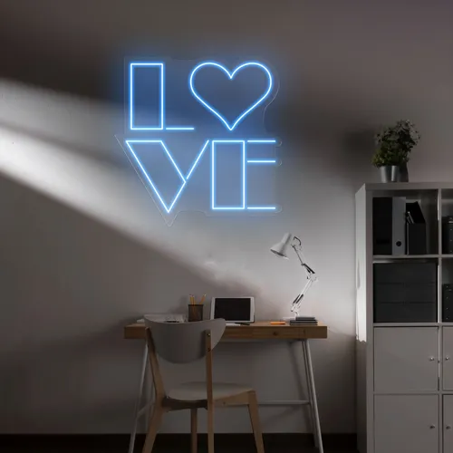 Love Blue Neon Sign - Custom Ribbons Now