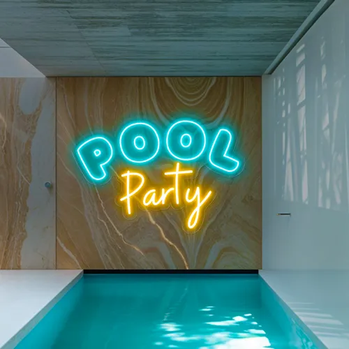 Pool Party Large Neon Sign - Custom Ribbons Now