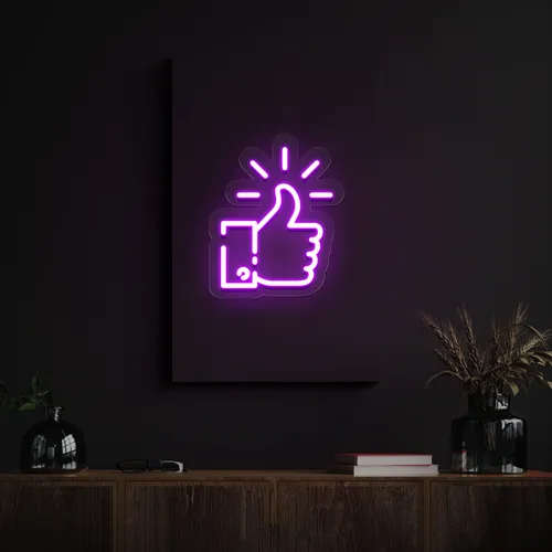 Purple Thumbs Up Neon Sign - Custom Ribbons Now