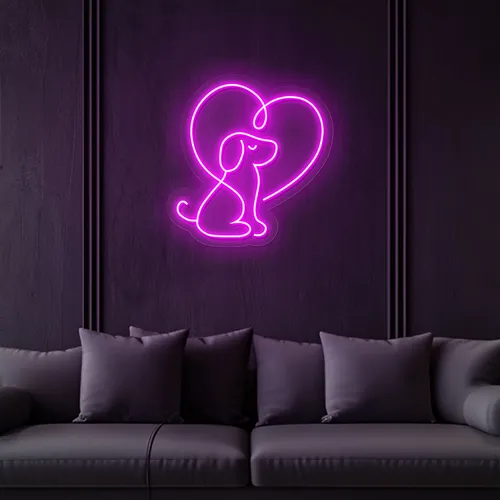 Scribble Dog Heart Neon Sign - Custom Ribbons Now