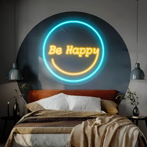 Be Happy Neon Sign - Custom Ribbons Now