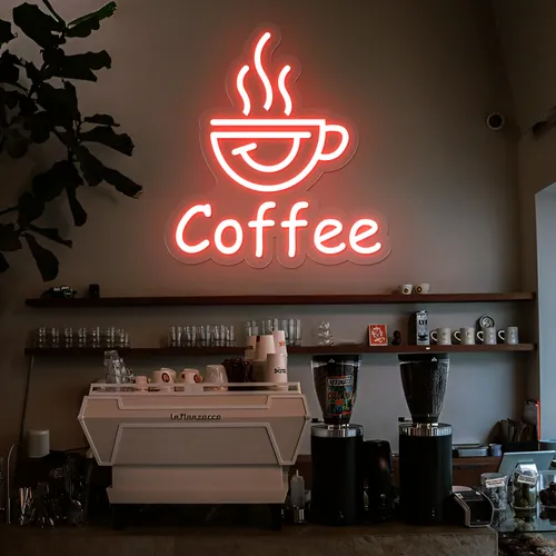 Thrilled Coffee Neon Sign - Custom Ribbons Now