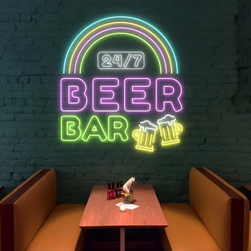 24/7 Rainbow Beer Bar Neon Sign - Custom Ribbons Now