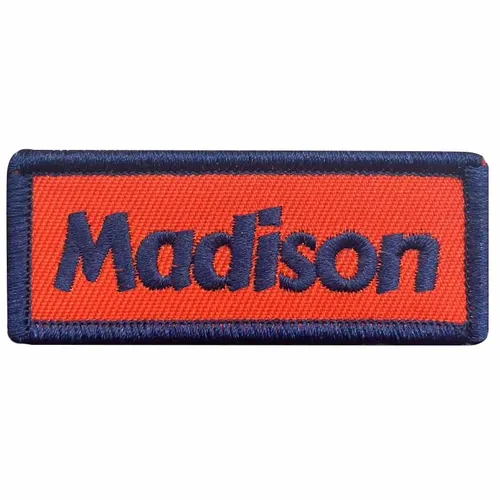 Navy and Orange Madison Name Patch - Custom Ribbons Now