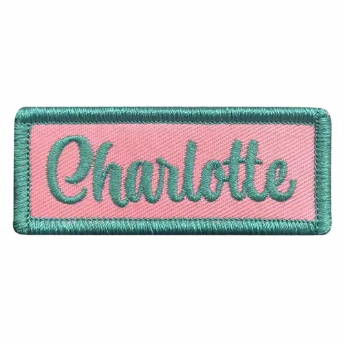 Teal and Pink Charlotte Name Patch - Custom Ribbons Now