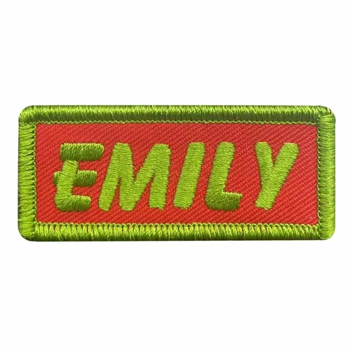 Lime Green and Red Emily Name Patch - Custom Ribbons Now