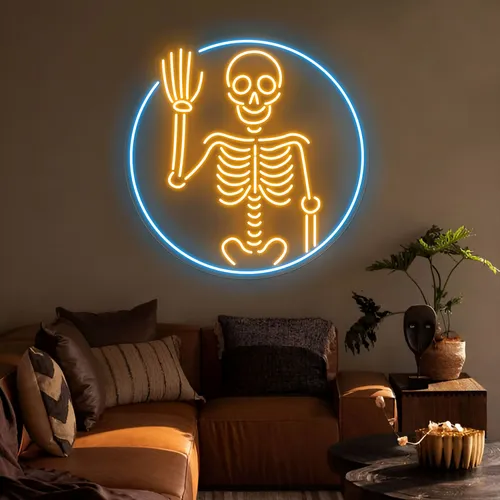 Waving Skeleton Neon Sign - Custom Ribbons Now