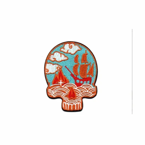 Blue and Orange Pirate Mural Skull Patch - Custom Ribbons Now