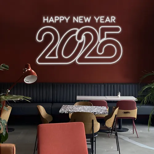 Frosty Happy New Year 2024 Neon Sign - Custom Ribbons Now