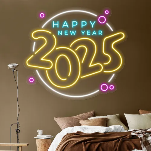 Colorful New Year Neon Sign - Custom Ribbons Now