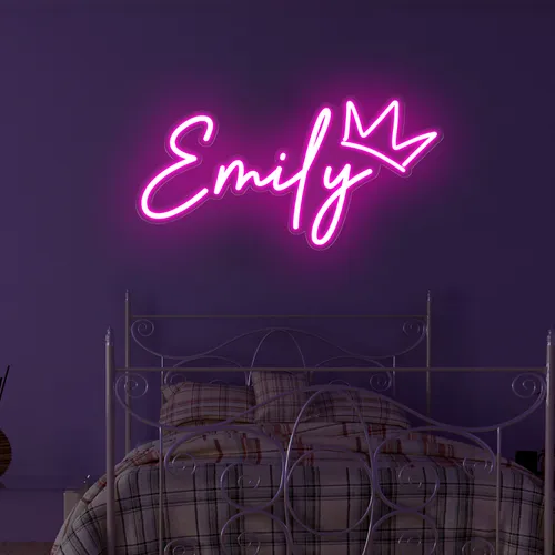 Emily Crown Neon Sign - Custom Ribbons Now