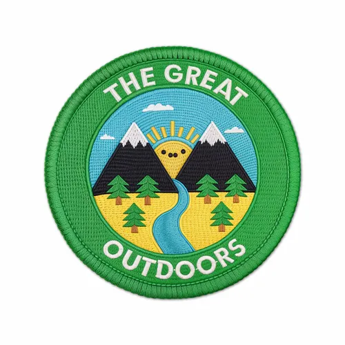Round The Great Outdoors Iron On Patch - Custom Ribbons Now