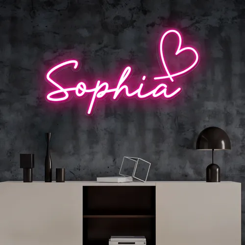 Sophia with Heart Neon Sign - Custom Ribbons Now