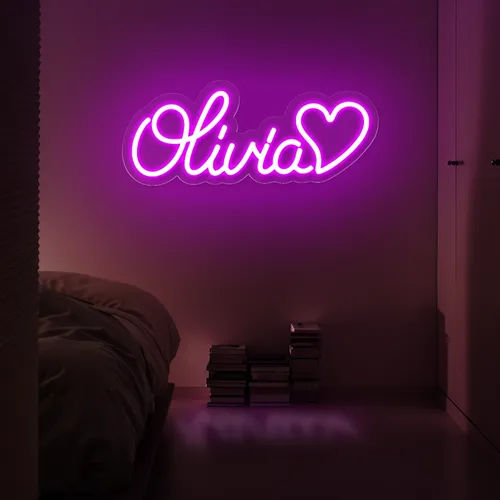 Olivia with Heart Neon Sign - Custom Ribbons Now