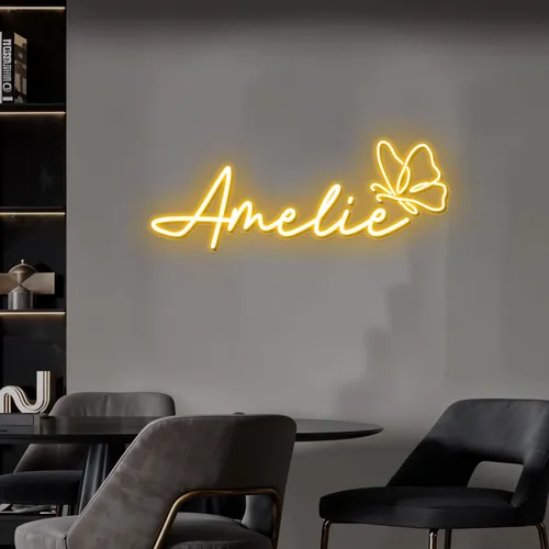 Amelie with Butterfly Neon Sign - Custom Ribbons Now