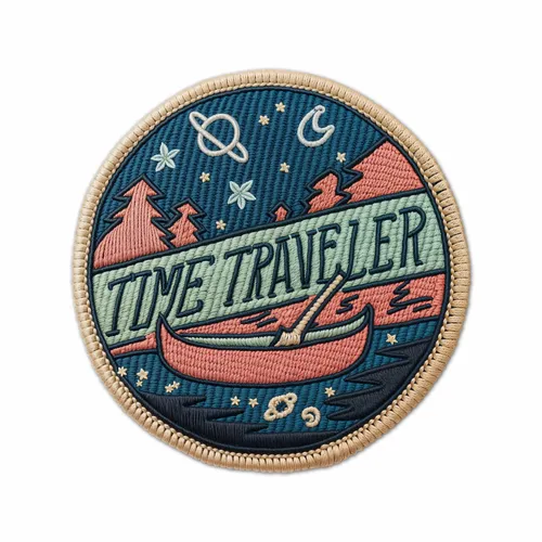 Round Time Traveler Iron On Patch - Custom Ribbons Now