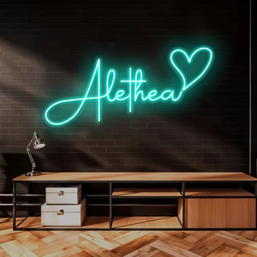 Alethea with Heart Neon Sign - Custom Ribbons Now