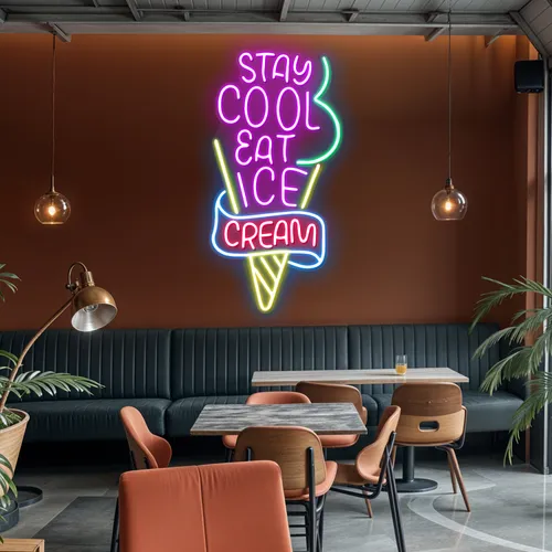 Stay Cool n Eat Ice Cream Neon Sign - Custom Ribbons Now